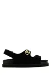 Valentino Garavani Vlogo Locker Shearling Sandal Woman Black 40 In Black