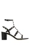 Valentino Leather Rockstud Block Heel Sandals In Black