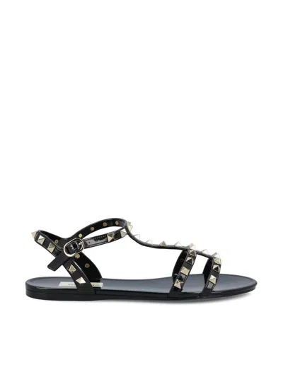 Valentino Garavani Rockstud Rubber Sandals Ankle Strap Design In Black