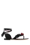 Valentino Leather Cherryfic Thong Sandals Leaf Detail In Black