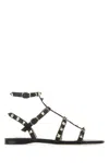 Valentino Garavani Rockstud Flat Calfskin Sandal With Straps Woman Black 41.5 In Black