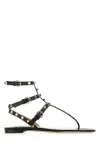 Valentino Rockstud Calfskin Flat Flip-flop Sandal In Black