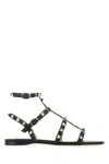 Valentino Garavani Rockstud Flat Calfskin Sandal With Straps Woman Black 41.5 In Black