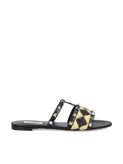 Valentino Garavani Sandals In Black/natural/black