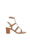 Valentino Rockstud Thick Mid-heeled Sandals In Brown