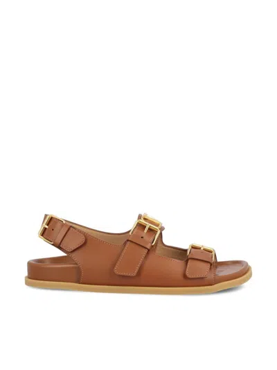 Valentino Garavani Biscuit Leather Sandals In Brown
