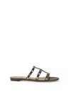 Valentino Rockstud Flat Sandals In Brown
