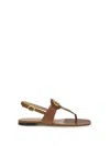 Valentino Brown Calf Leather Bos Taurus Flat Sandals In Brown