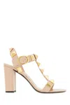 Valentino Roman Stud Block-heel Sandals In Cannelle Roses.
