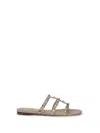 Valentino Beige Calf Leather Bos Taurus Flat Sandals In Gray