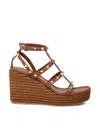 Valentino Sandals With Woven Wedge Heel And Studded Straps In Multi