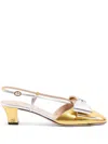 Valentino Bowbow Two-tone Metallic Leather Pumps In Oro Gold/silver/old Gold