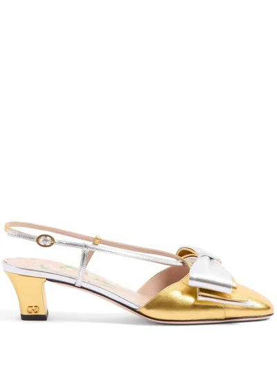 Valentino Garavani Bowbow Two-tone Metallic Leather Pumps In Gold