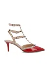 Valentino Rockstud Caged 65 Patent Ankle Strap Pump In Red V