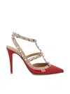Valentino Rockstud Caged 65 Patent Ankle Strap Pump In Red V