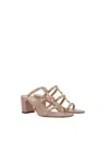 Valentino Studded Leather Block Heel Sandals In Rose Cinnamon+mint Milk