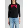 Valentino Garavani Satin Bow Virgin Wool Cardigan In Black