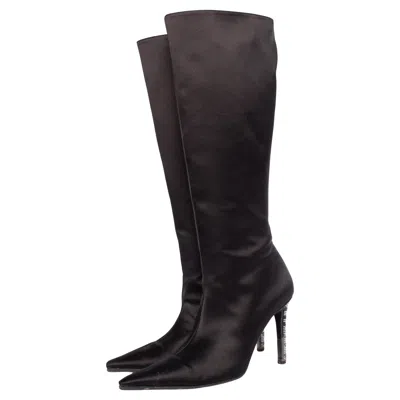 Pre-owned Valentino Garavani , Satin Pointed Boots In Black