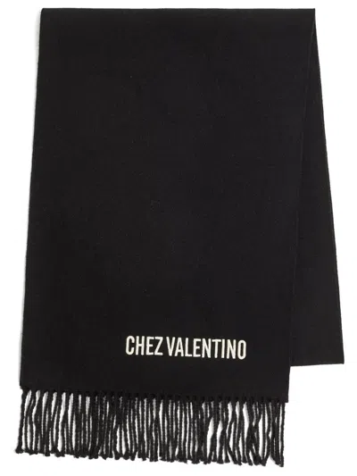 Valentino Garavani Scarf With Decorative Fringes In Black