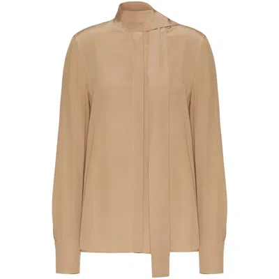 Valentino Garavani Scarf-detail Silk Blouse In Brown