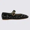 Valentino Endouce Embellished Grosgrain-trimmed Velvet Mary Jane Ballet Flats In Black