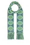 Valentino 'antibes' Scarf With Fringe Detailing And Geometric Pattern In Ivorybluegreenwater