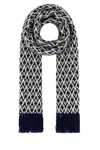 Valentino Wool Chevron Knit Scarf With Fringed Ends In Printed