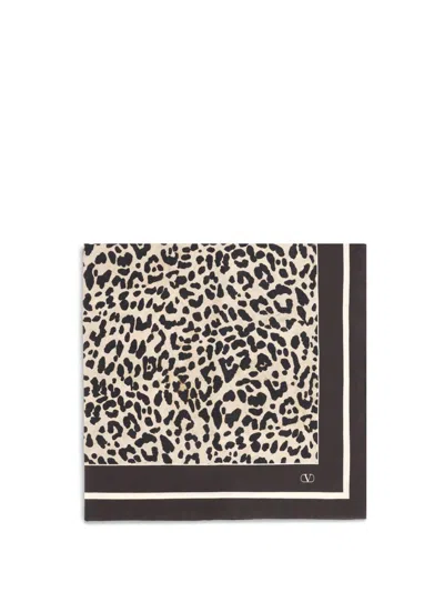 Valentino Animal Print Silk Scarf In Brown