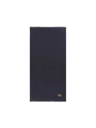 Valentino Fringed Edge Scarf In Navy/gold