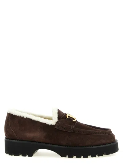 Valentino Garavani Shearling-lined Suede Loafer In Brown