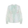 Valentino Silk Shirt With Balloon Sleeves And Floral Print In Blue
