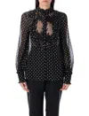 Valentino Garavani Polka Dot Tulle Bib Button-up Shirt In Nero + Betulla