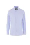 Valentino Cotton Shirt With Striped Pattern And Embroidered Motif In Blue