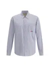 Valentino Striped Shirt With Embroidered Logo In Blue