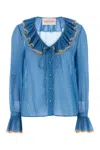 Valentino Garavani Micro-polka Dot Silk Georgette Shirt In Blue