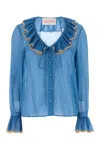 Valentino Garavani Micro-polka Dot Silk Georgette Shirt In Blue