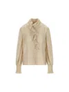 Valentino Metallic Striped Ruffle Button-down Shirt In Neutral