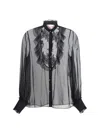 Valentino Silk Chiffon Blouse With Lace And Ruffles Trim In Black