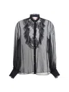 Valentino Silk Chiffon Blouse With Lace And Ruffles Trim In Black