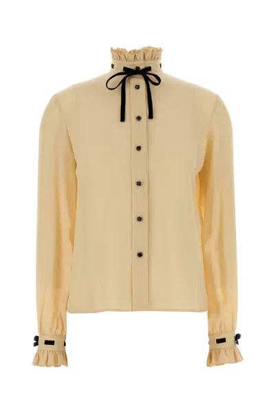 Valentino Ruffled High-neck Shirt In Yellow