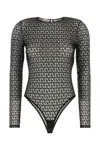 Valentino Geometric Sheer Bodysuit Keyhole Detail In Black
