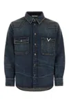 Valentino Denim Shirt With Chest Pockets And Visible Stitching In Blue
