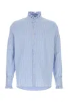 Valentino Light Blue Striped Embroidered Poplin Shirt In Blue