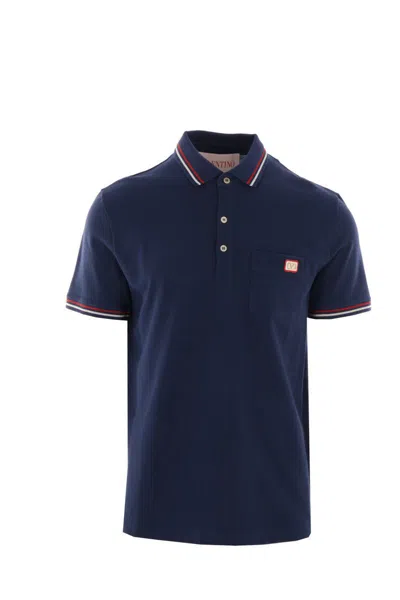 Valentino Mens Indaco Vlogo Stripe-trim Cotton-jersey Polo Shirt Xl In Blue