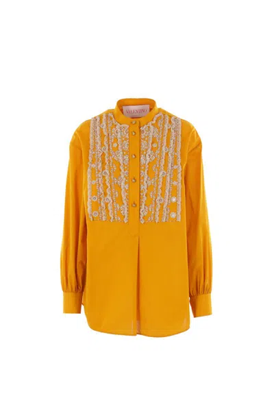 Valentino Ochre Yellow Shirt With Beads And Lace