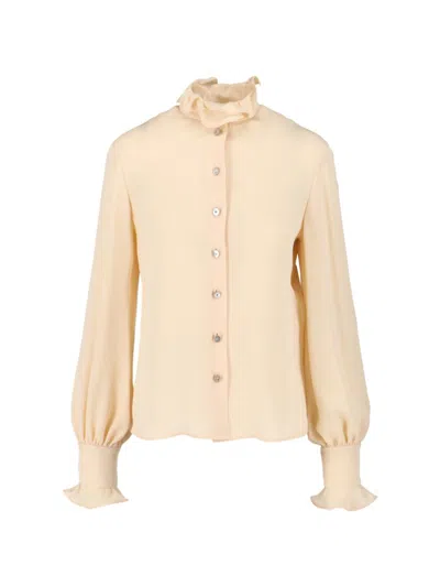 Valentino Silk Shirt With Ruffles In Neutral