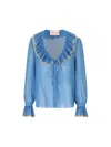 Valentino Garavani Light Georgette Shirt With Plusdepois Print In Cerulean/betulla