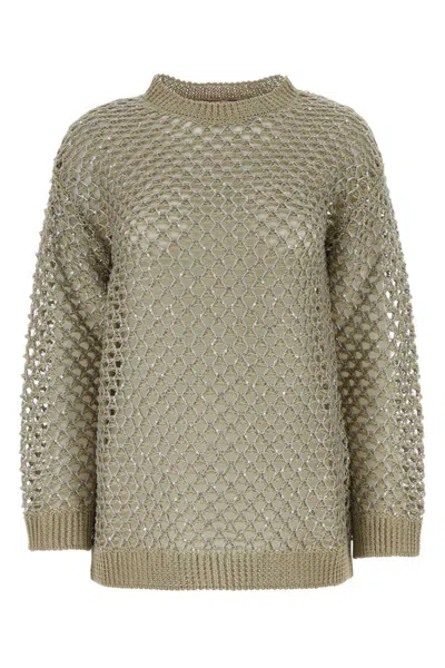 Valentino Embellished Crochet Knit Sweater In Green