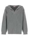 Valentino Collar Fold-over Cashmere Sweater In Grey