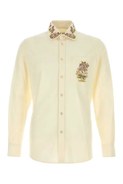 Valentino Oxford Shirt With Long Sleeves And Embroidery In Nude